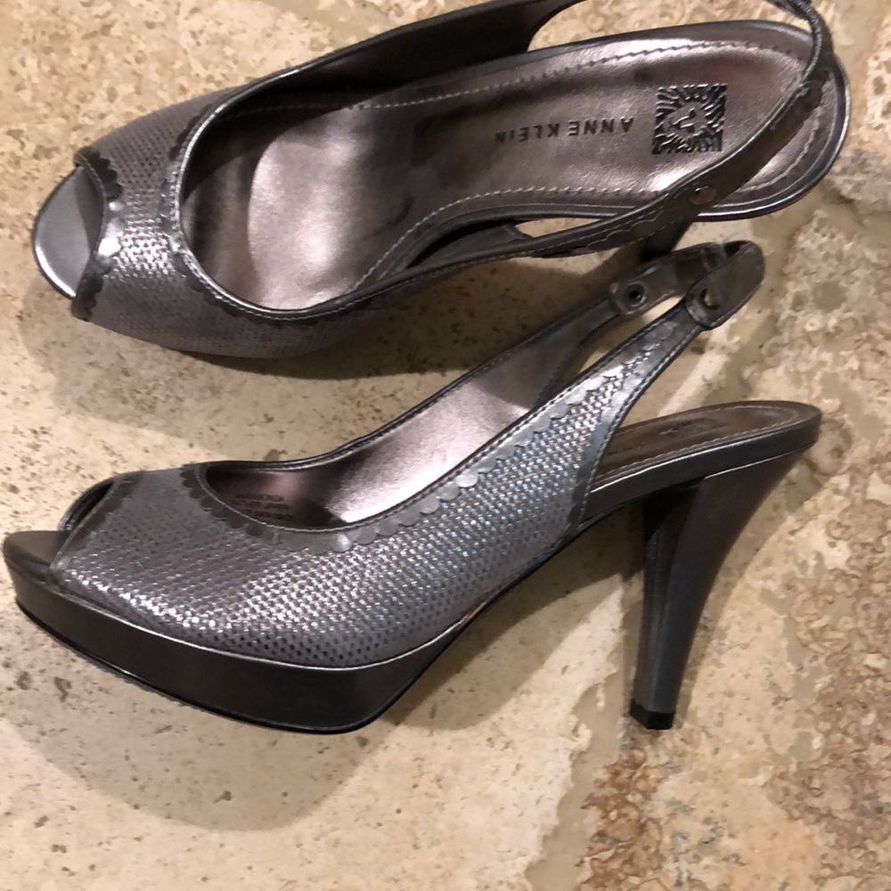 Anne Klein silver peep toe heel